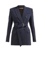 Matchesfashion.com Summa - Belted Double Breasted Long Line Blazer - Womens - Navy