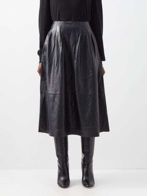 Cefinn - Saffron Stitched-pleat Leather Skirt - Womens - Black