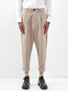Ami - Pleated Cotton Tapered-leg Trousers - Mens - Beige