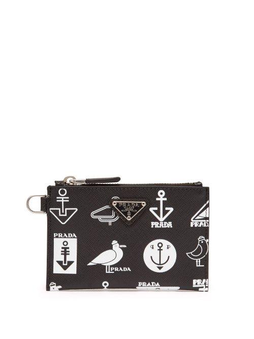 Matchesfashion.com Prada - Nautical Print Leather Wallet And Cardholder Set - Mens - Black