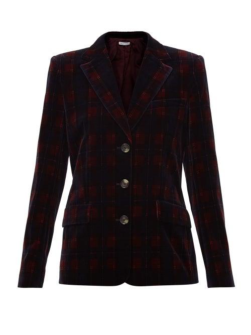 Matchesfashion.com Bella Freud - Single-breasted Tartan Cotton-velvet Jacket - Womens - Burgundy
