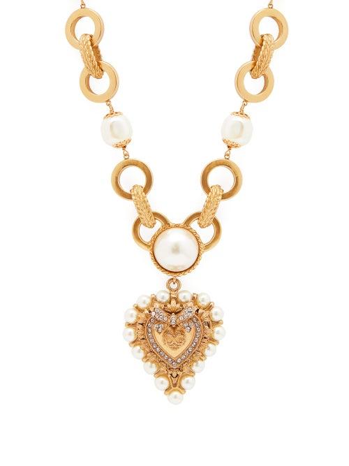 Matchesfashion.com Dolce & Gabbana - Faux Pearl And Crystal Embellished Necklace - Womens - Gold
