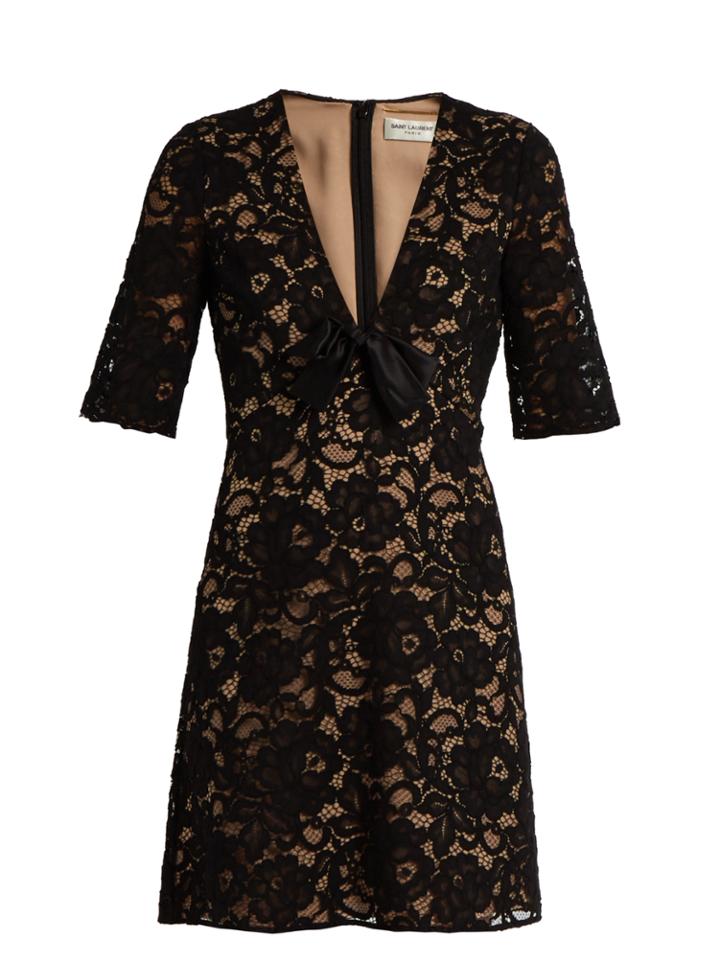 Saint Laurent Deep V-neck Guipure-lace Mini Dress