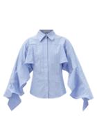 Palmer/harding Palmer//harding - Flourish Ruffled Cotton-poplin Shirt - Womens - Blue White