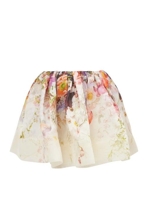 Zimmermann - Prima Floral-print Gathered Mini Skirt - Womens - Ivory Multi
