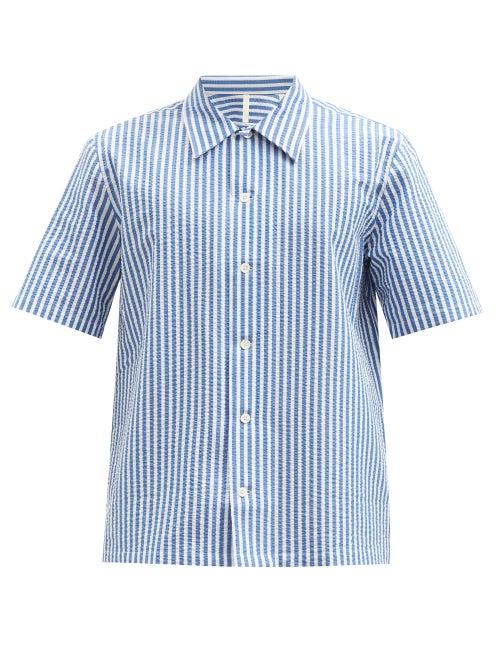 Matchesfashion.com Sunflower - Space Striped Cotton-seersucker Shirt - Mens - Blue Multi