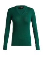 Matchesfashion.com Rochas - Logo Appliqu Ribbed Wool Sweater - Womens - Dark Green