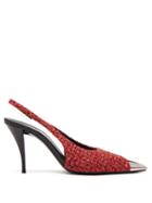 Saint Laurent - Toe-cap Tweed Slingback Pumps - Womens - Red