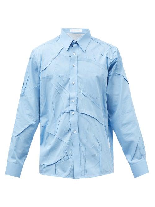 Bianca Saunders - Misfit Creased Cotton-poplin Shirt - Mens - Blue