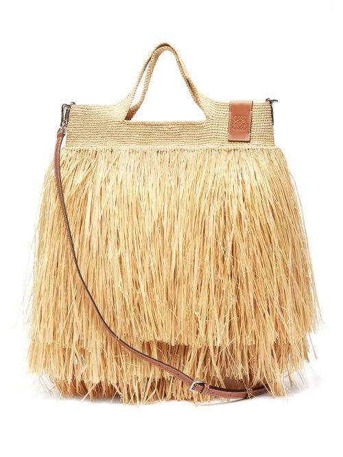 Matchesfashion.com Loewe Paula's Ibiza - Fringed Raffia Basket Bag - Womens - Beige
