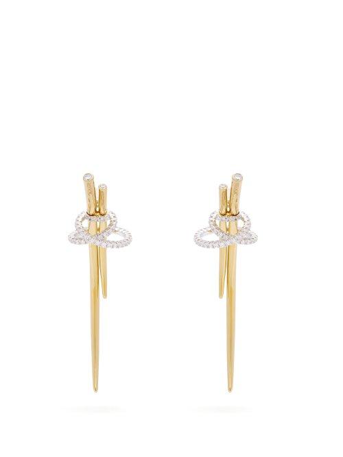 Matchesfashion.com Ryan Storer - Tabua Crystal Embellished Gold Plated Earrings - Womens - Gold