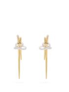Matchesfashion.com Ryan Storer - Tabua Crystal Embellished Gold Plated Earrings - Womens - Gold