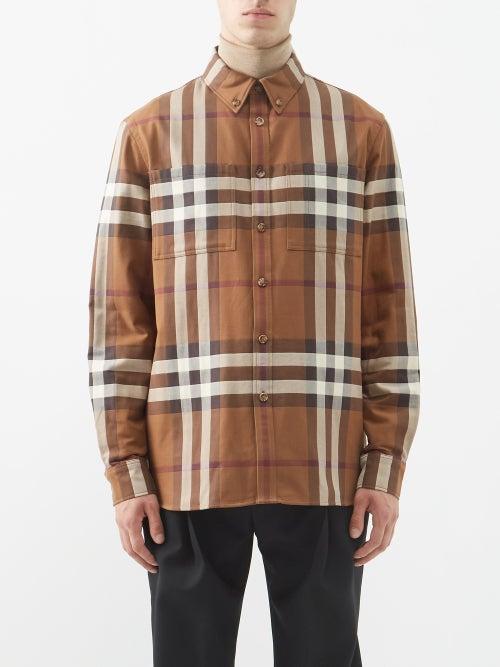 Burberry - Check Cotton Shirt - Mens - Dark Brown