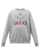 Matchesfashion.com Gucci - Tennis Logo Embroidered Cotton Sweatshirt - Womens - Grey Multi