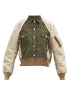 Sacai - Panelled Cotton And Nylon Bomber Jacket - Womens - Beige