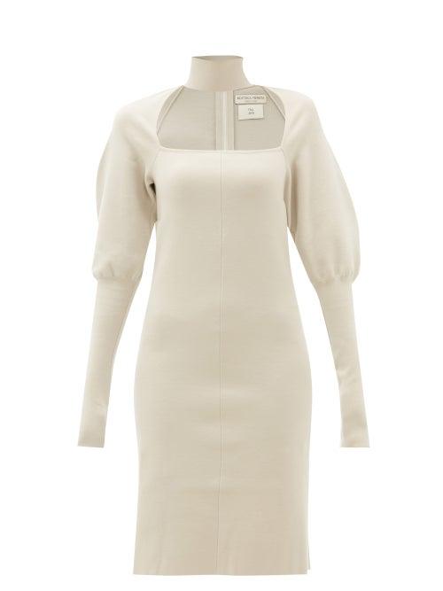 Matchesfashion.com Bottega Veneta - Choker Gigot Sleeve Wool Blend Dress - Womens - Cream