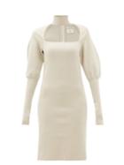 Matchesfashion.com Bottega Veneta - Choker Gigot Sleeve Wool Blend Dress - Womens - Cream