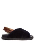 Matchesfashion.com Marni - Fussbett Shearling And Leather Slingback Sandals - Womens - Navy