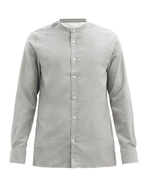 Matchesfashion.com Officine Gnrale - Gaston Stand-collar Cotton-blend Flannel Shirt - Mens - Grey