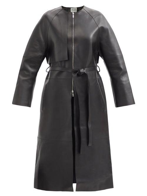 Matchesfashion.com Totme - Collarless Leather Trench Coat - Womens - Black