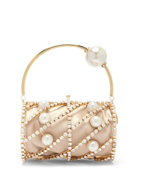 Matchesfashion.com Rosantica - Brigitta Pearl And Crystal-embellished Satin Bag - Womens - Nude Multi