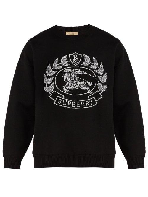 Matchesfashion.com Burberry - Crest Jacquard Sweatshirt - Mens - Black
