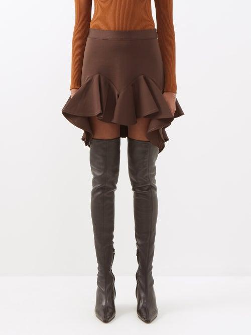 Givenchy - Ruffled Flared-hem Jersey Mini Skirt - Womens - Brown