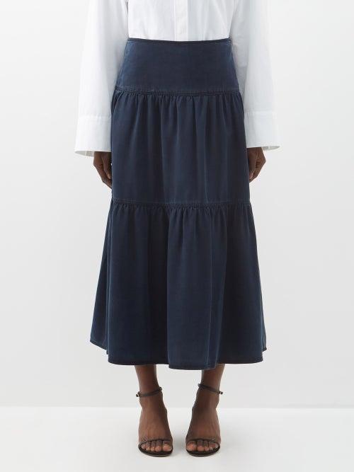 Cefinn - The Sylvia Lyocell-twill Midi Skirt - Womens - Indigo