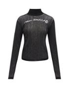 Ladies Rtw Mm6 Maison Margiela - Logo-print Stand-neck Jersey And Mesh Top - Womens - Black