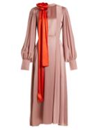 Matchesfashion.com Roksanda - Sanetti Tie Neck Bi Colour Dress - Womens - Pink Multi