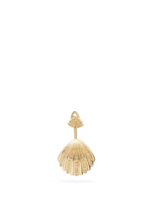 Matchesfashion.com Yvonne Lon - Diamond & 18kt Gold Shell Single Earring - Womens - Yellow Gold