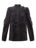 Ladies Beachwear Zimmermann - Mae Polka Dot Ruffled Ramie Blouse - Womens - Black