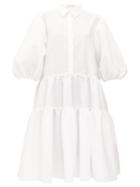 Matchesfashion.com Cecilie Bahnsen - Amy Tiered Striped-seersucker Shirt Dress - Womens - White