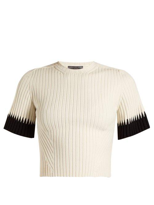 Matchesfashion.com Alexander Mcqueen - Contrast Cuff Ribbed Cropped Top - Womens - Ivory