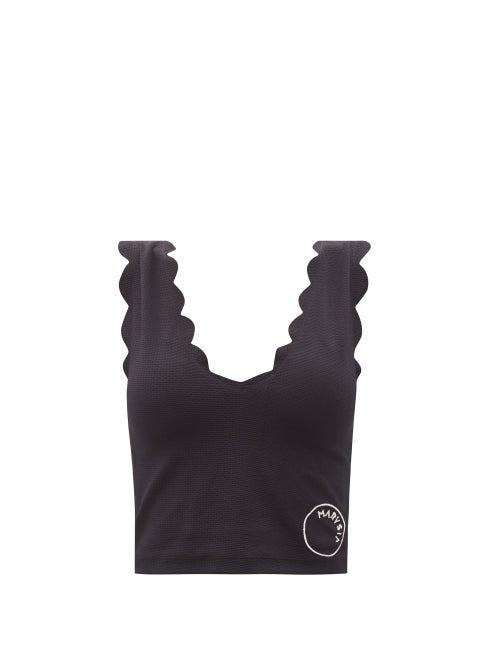 Ladies Activewear Marysia Sport - Venus Scalloped Recycled-fibre Cropped Top - Womens - Black