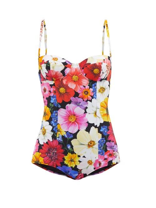 Dolce & Gabbana - Giardino Floral-print Swimsuit - Womens - Black Floral
