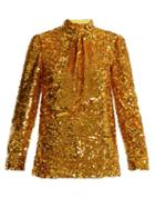 Matchesfashion.com Msgm - Tie Neck Sequin Embellished Top - Womens - Gold