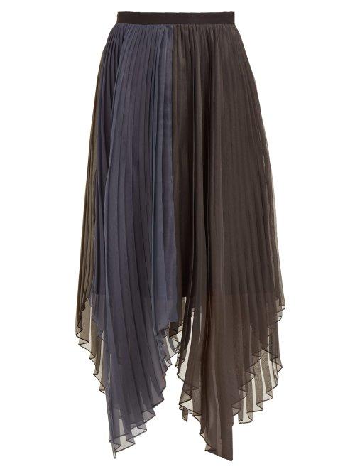Matchesfashion.com Marina Moscone - Pleated Organza Voile Midi Skirt - Womens - Black Navy