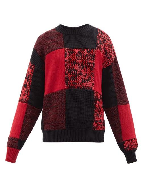 Sacai - Patchwork Cotton-blend Sweater - Mens - Red