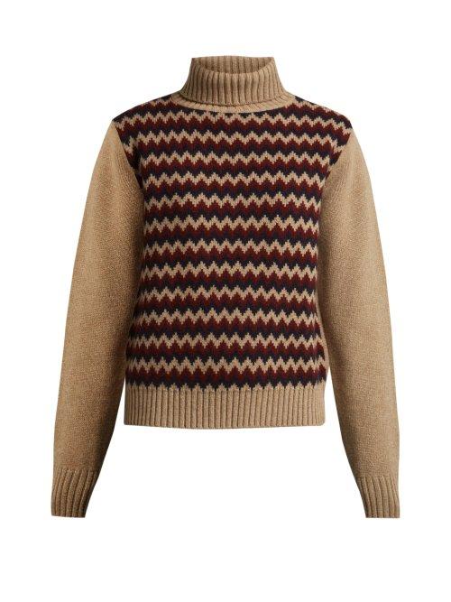 Matchesfashion.com A.p.c. - Directrice Intarsia Wool Roll Neck Sweater - Womens - Beige Multi
