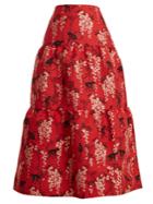 Redvalentino Oriental Monkey-jacquard Tiered Cotton-blend Skirt