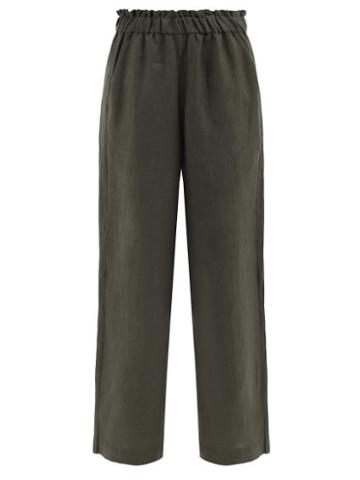 Casa Raki - Natalia Organic-linen Wide-leg Trousers - Womens - Khaki