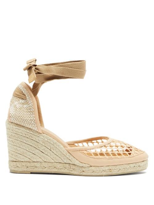 Matchesfashion.com Castaer - Carola 80 Canvas & Jute Espadrille Wedges - Womens - Cream