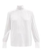 Another Tomorrow - High-neck Balloon-sleeve Crepe Blouse - Womens - White