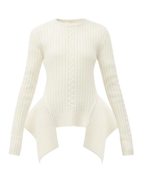 Matchesfashion.com Alexander Mcqueen - Peplum-hem Ribbed-knit Wool-blend Sweater - Womens - Ivory