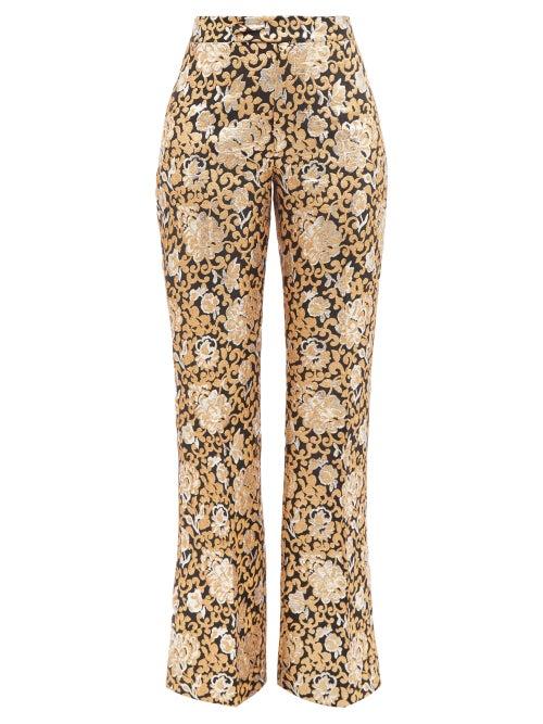 The Vampire's Wife - The Bell Ringer Brocade Wide-leg Trousers - Womens - Black Gold