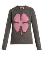 No. 21 Crystal-embellished Clover-intarsia Wool Sweater