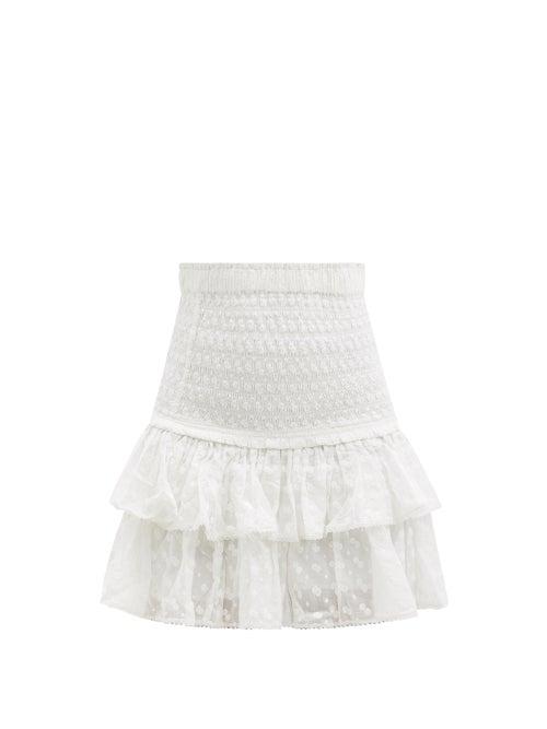 Matchesfashion.com Isabel Marant Toile - Tinaomi Shirred Tiered Cotton-voile Mini Skirt - Womens - White