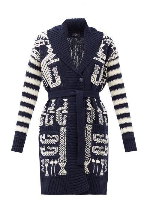 Matchesfashion.com Etro - Jacquard Wool-blend Cardigan - Womens - Navy White