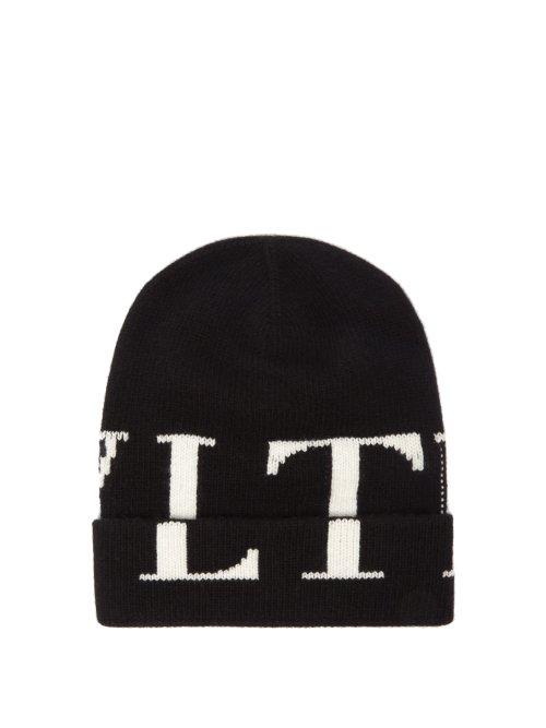 Matchesfashion.com Valentino - Vltn Logo Intarsia Wool Blend Beanie Hat - Mens - Black